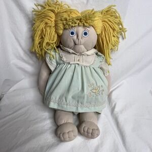Vintage Handmade Rag Doll Yarn Hair Cloth Soft Doll Blue Eyes 18" Plush Toy